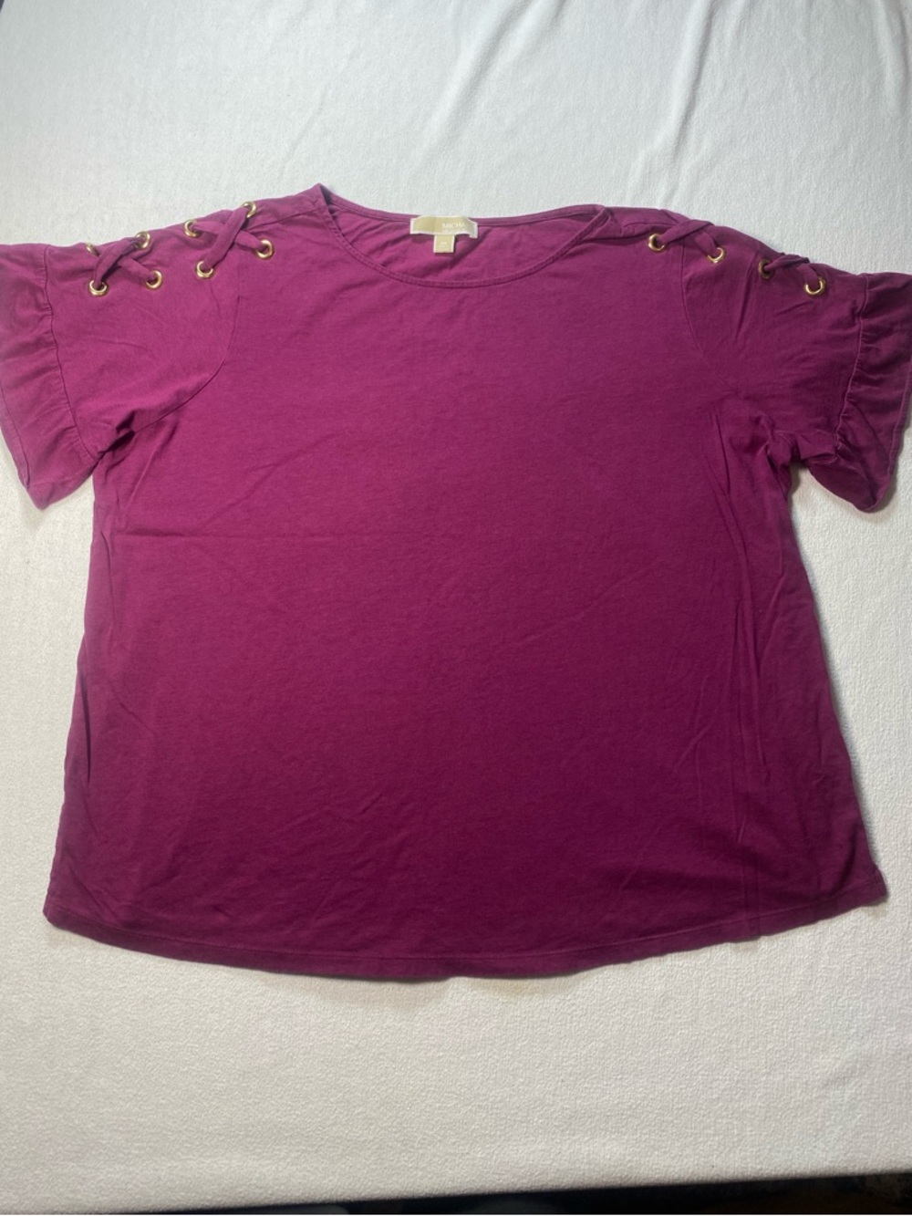 Michael Kors Magenta Short-Sleeve Top with Shoulder Lace-Up